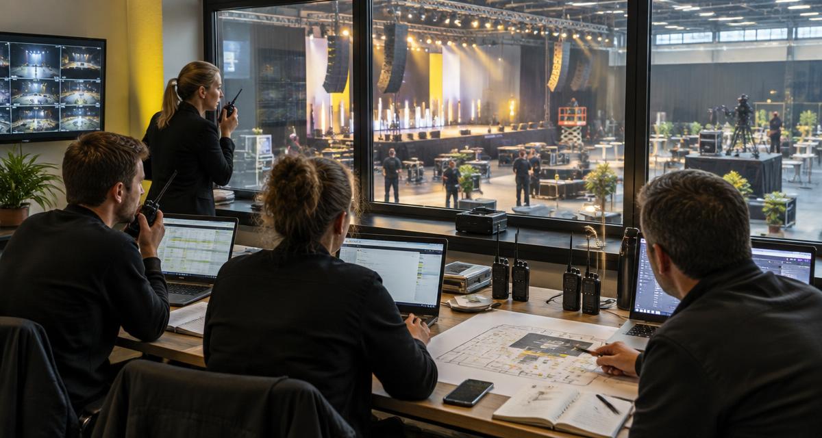 Eventmanagementteam coördineert een productie vanuit de regieruimte